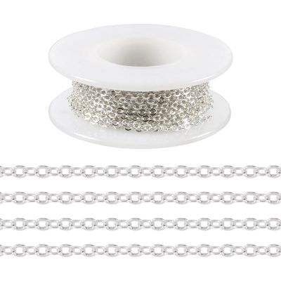 Pandahall 925 Sterling Silver Plated Necklace Chains 16.4 Feet Soldered Cable Chains 2x2x0.3mm Flat Oval Jewelry Chains for Bracelet Necklace Jewelry Making