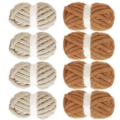 MABOZOO Assorted Chunky Yarn for Hand Knitting 8 Pack, Fluffy Jumbo Chenille Yarn, Soft Plush Yarn Bulky, Giant Thick Fuzzy Yarn for Arm Knitting,Khaki & Coffee(31.7 yds,8 oz Each Skein)