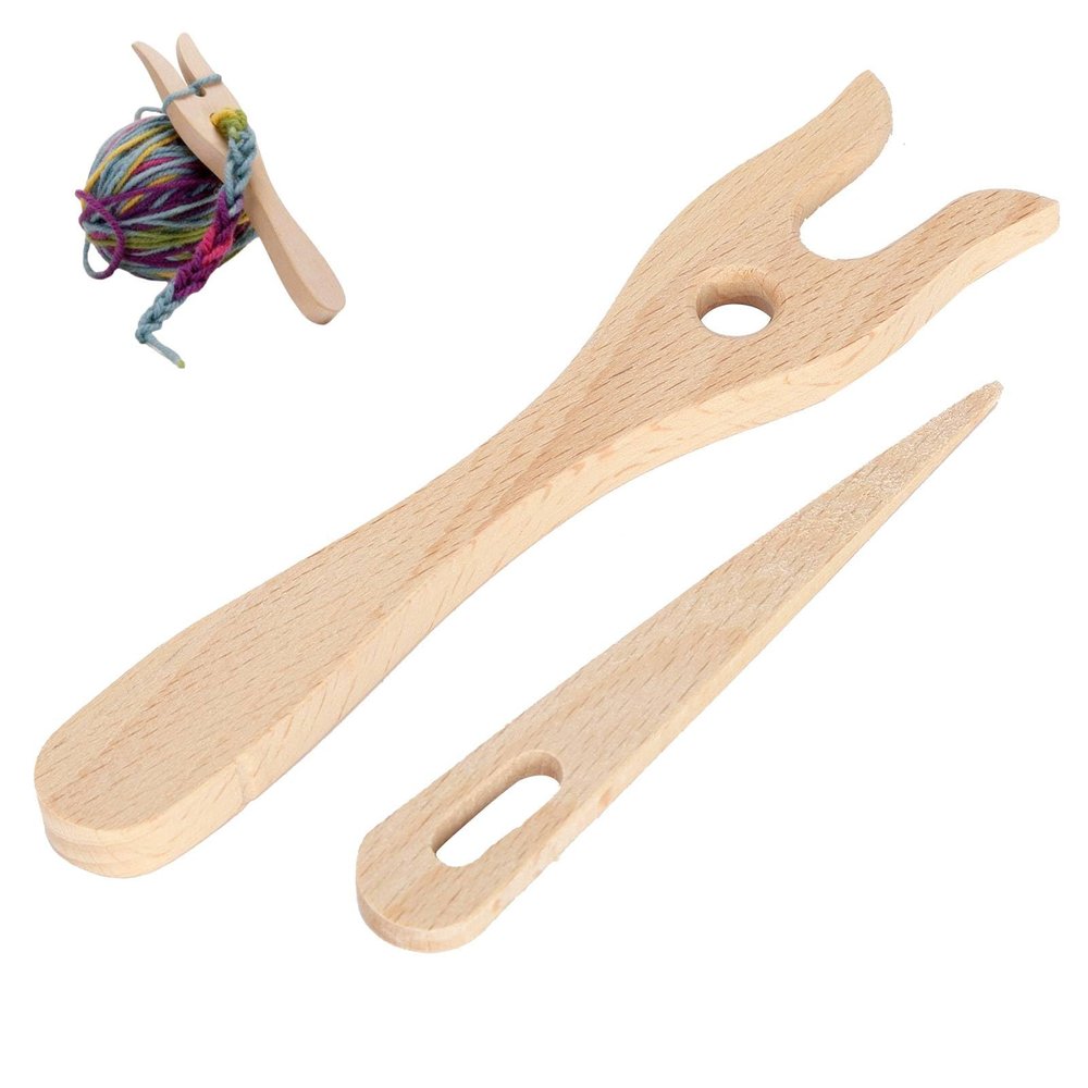 Weaving Loom Wooden, Rug Making Kit Lucet Fork Big Eye Needle Braider Craft Tools for DIY Knitted Crafts Wood Weaving Crochet Needle Hand Loom Stick Wooden Knitting Fork Eye Needle Tapestry Tool