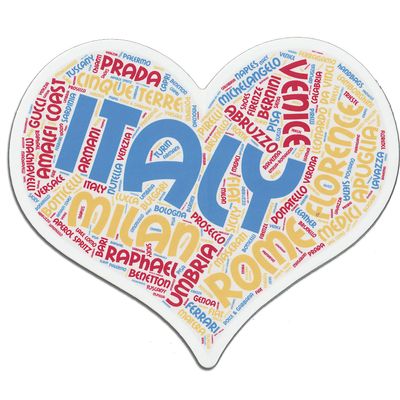 Italy Premium Stickers 4-Pack heart-shaped Travel Decals 4.5 inches wide for Laptop Water Bottle Perfect for Italian families Journal Scrapbook Art Souvenir Luggage Decoration Gift for Travelers