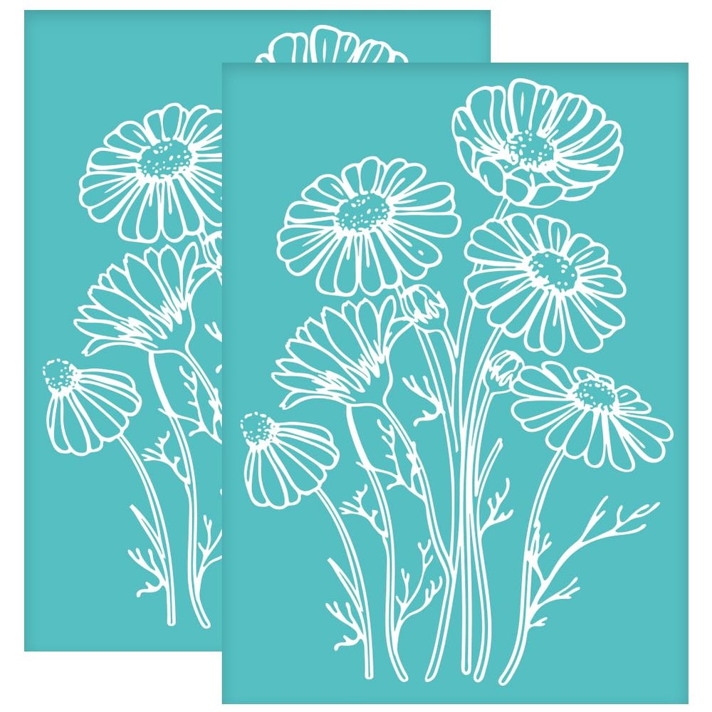 OLYCRAFT 2Pcs 5.5x7.7 Inch Blooming Daisies Self-Adhesive Silk Screen Printing Stencil April Daisy Silk Screen Stencil Wildflowers Reusable Mesh Stencils Transfer for DIY T-Shirt Fabric Painting
