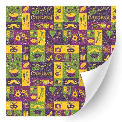 HTV4U Glitter Mardi Gras Heat Transfer Vinyl (Colorful Mardi Gras, 12" x 3 Yards) - Printed Heat Press Transfer Paper, Iron on Vinyl, Graphic Design for DIY Craft Projects