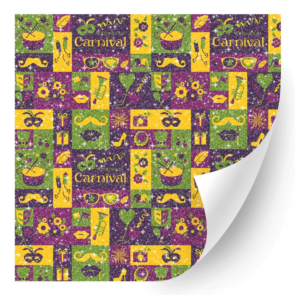 HTV4U Glitter Mardi Gras Heat Transfer Vinyl (Colorful Mardi Gras, 12" x 3 Yards) - Printed Heat Press Transfer Paper, Iron on Vinyl, Graphic Design for DIY Craft Projects