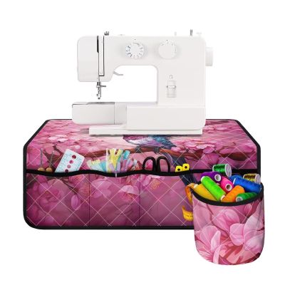 Eheartsgir Hummingbird Cherry Blossom Sewing Machine Table Pad Lightweight Soft Carrying Pad with Storage Pocket Universal Fits Most Standard Sewing Machines for Home Table Decor