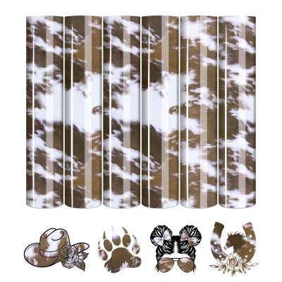 Tintnut Cowhide HTV Vinyl - 6 Sheets 12 x 10 inches White Heat Transfer Vinyl Animal Printed Patterned HTV Iron on Vinyl for T-Shirts DIY