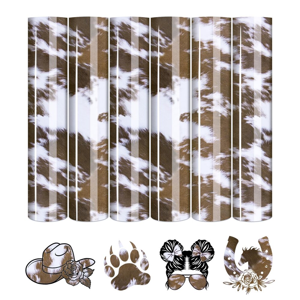 Tintnut Cowhide HTV Vinyl - 6 Sheets 12 x 10 inches White Heat Transfer Vinyl Animal Printed Patterned HTV Iron on Vinyl for T-Shirts DIY