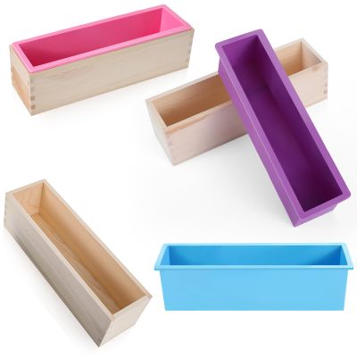 Ziliny 3 Pcs 42oz Soap Loaf Mold Flexible Rectangular Silicone Soap Molds Wood Box Tray Making Supplies for Homemade Craft DIY Tool(Purple, Pink, Blue)