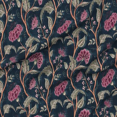 Spoonflower Fabric - Dark Floral Victorian Romantic Traditional Moody Bohemian Rich Boho Printed on Performance Linen Fabric by The Yard - High-end Upholstery Linen Fabric Look