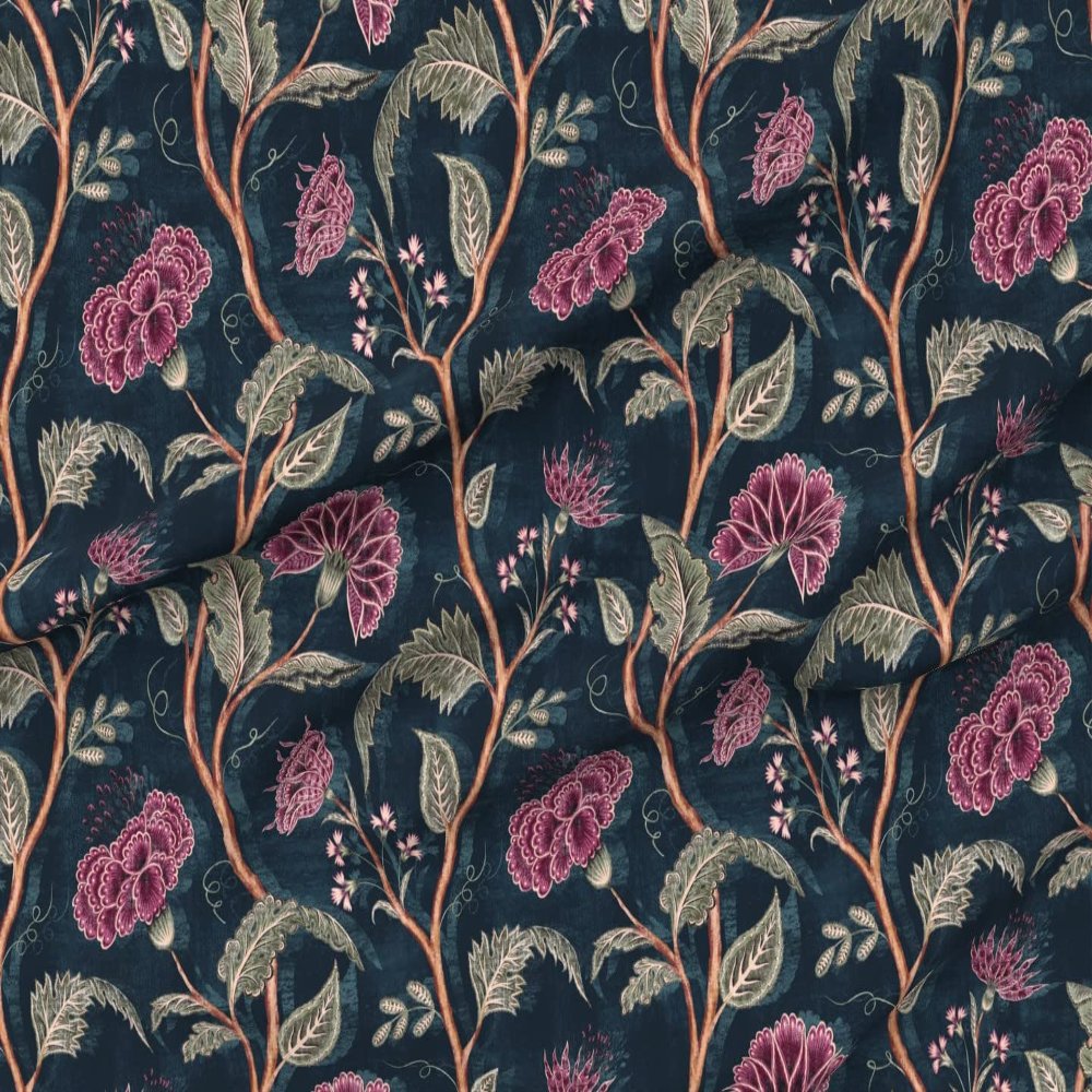 Spoonflower Fabric - Dark Floral Victorian Romantic Traditional Moody Bohemian Rich Boho Printed on Performance Linen Fabric by The Yard - High-end Upholstery Linen Fabric Look