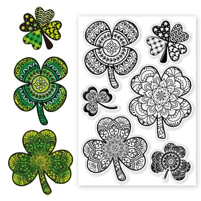 CHGCRAFT St. Patrick's Day Silicone Stamps: Four Leaf Clover Mandala Background Transparent Stamps for St. Patrick's Day Card Making DIY Scrapbooking Photo, 4.3x6.3inch