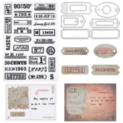 INFUNLY 2pcs Stamps and Dies for Card Making Vintage Number Clear Stamps Mail Metal Cutting Die Reusable Date Code Postage Stamp Die Cut Set for Embossing Album DIY Craft Scrapbooking Decoration