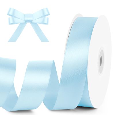 Kmer Life 1 in x 50 Yards Baby Blue Polyester Satin Ribbon - Perfect for Wedding Decor, Wreath, Crafts & Gift Wrapping