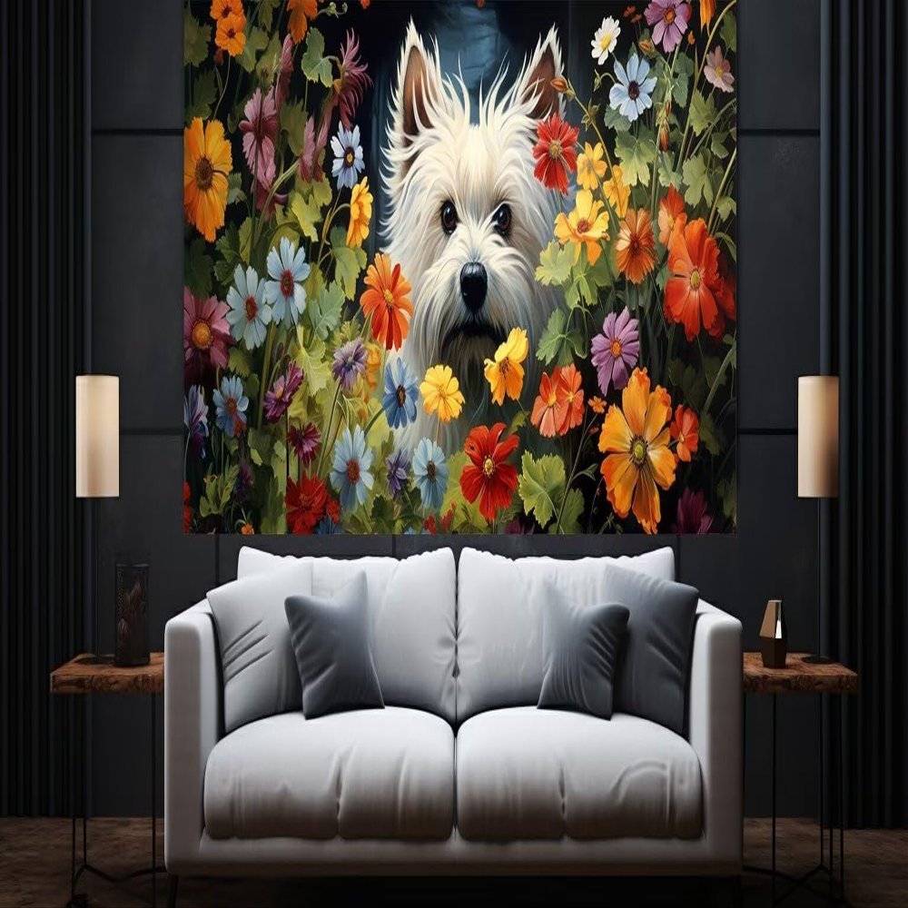 Flower and Puppy Diamond Painting Kits for Adults, 5D Diamond Art, DIY Paint by Numbers, Large Diamond Dot, Full Square Drill Diamond Paintings, Embroidery Craft, Home Room Wall Decor (12x24In),Z268