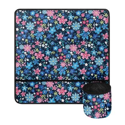 Kathyboom Blue Flowers Sewing Machine Mats for Table with Pockets Reduce Noise,Movement Sewing Machine Pad