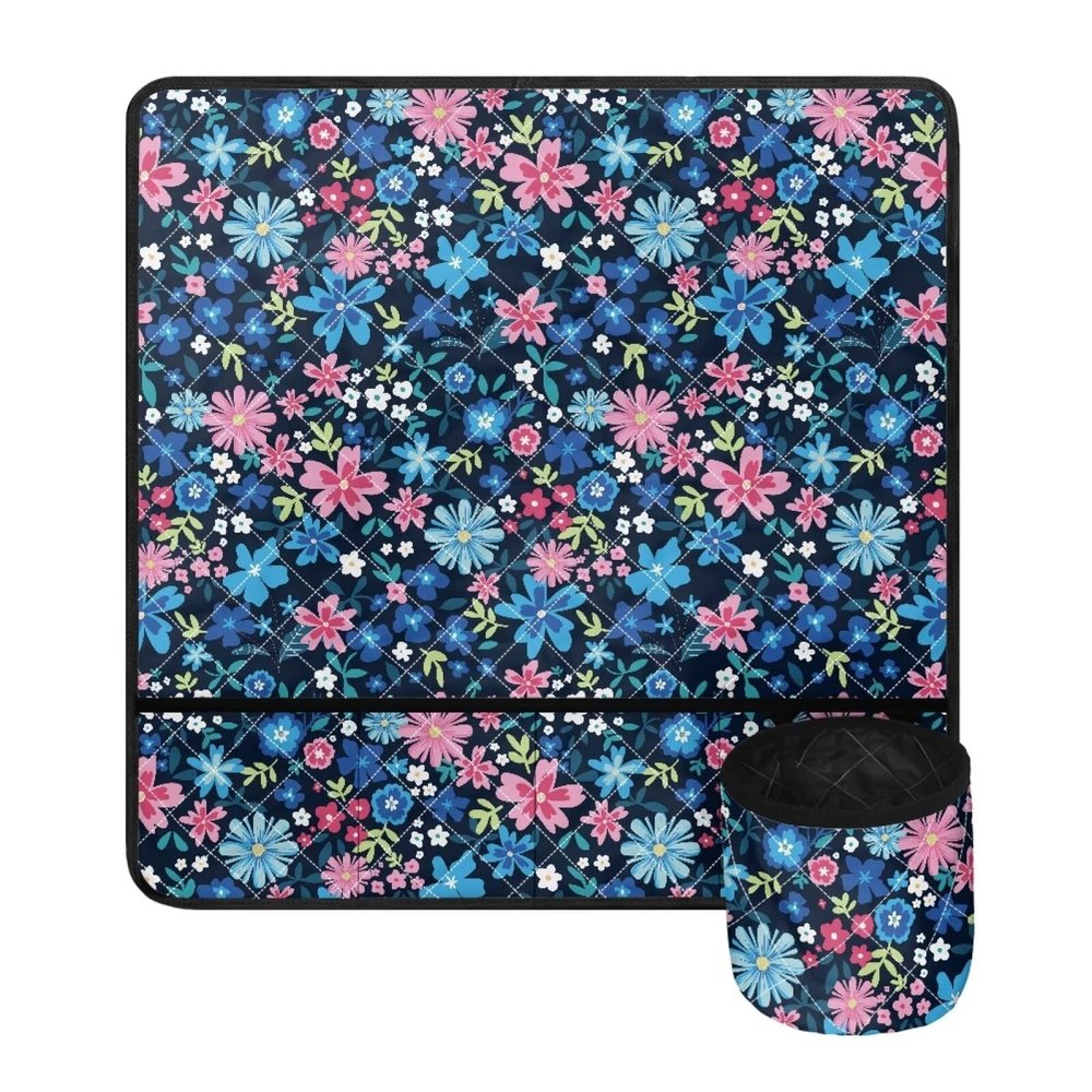 Kathyboom Blue Flowers Sewing Machine Mats for Table with Pockets Reduce Noise,Movement Sewing Machine Pad