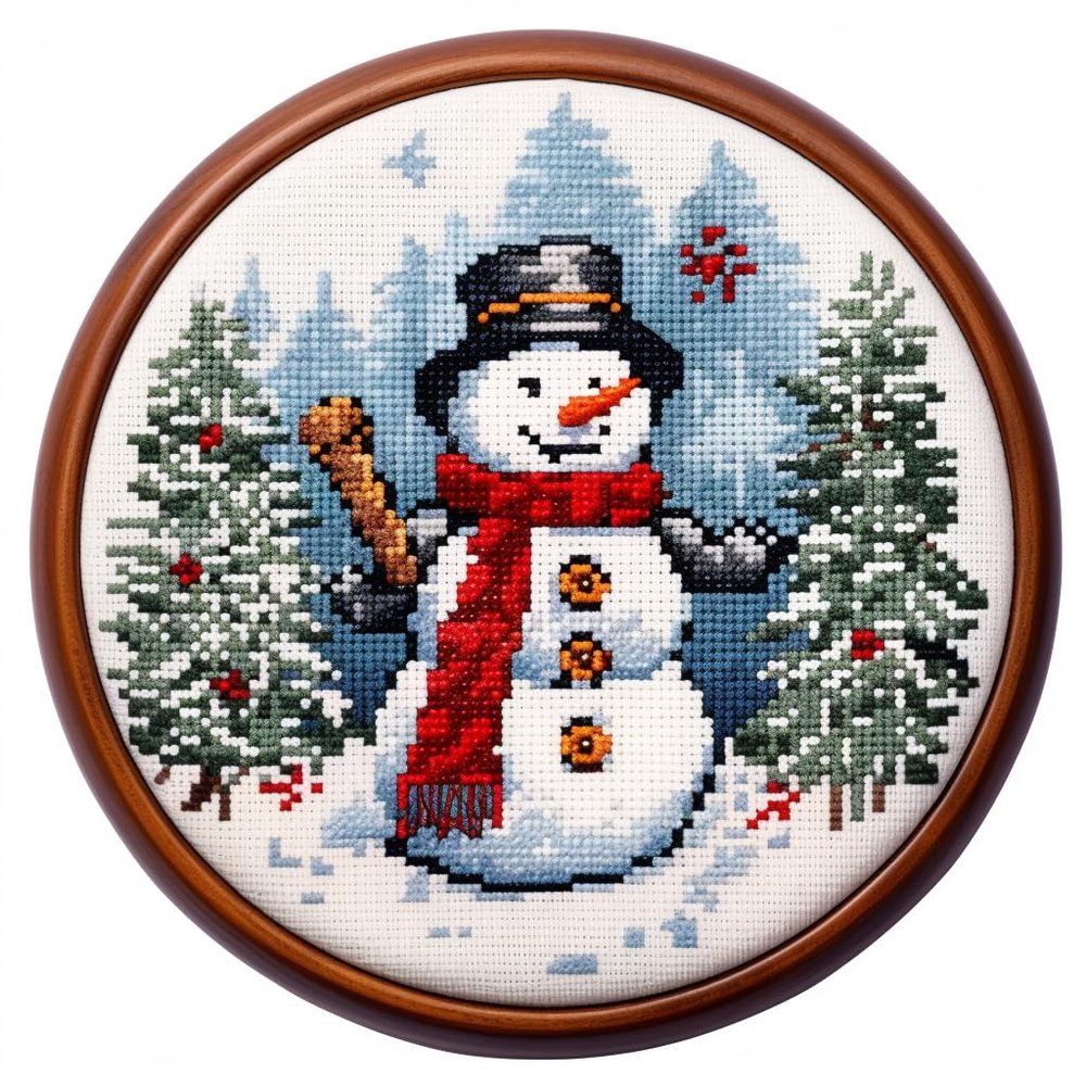 Merry Christmas Snowman Stamped Cross Stitch Kits for Beginners Easy 11CT Needlepoint Embroidery Counted Cross Stitch Kits Art Craft Wall Decoration and DIY Gift 50x50cm(1)