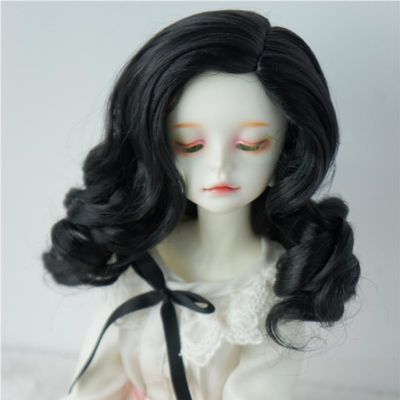 JD343 7-8inch Mermaid Curly Synthetic Mohair 1/4 MSD BJD Doll Wigs (Black)