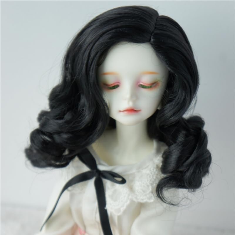 JD343 7-8inch Mermaid Curly Synthetic Mohair 1/4 MSD BJD Doll Wigs (Black)