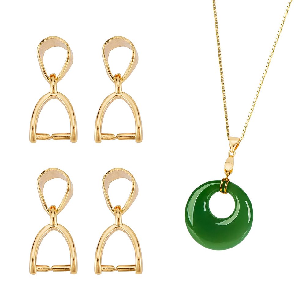 NICENEEDED 4 Pcs Pinch Bails for Pendants, 18k Gold-Plated Filled Snap on Bails, Dangle Charms Clasps Bead Pendant Connector Pinch Bail Clasp Dangle Findings for Pendants Necklace Jewelry DIY Making