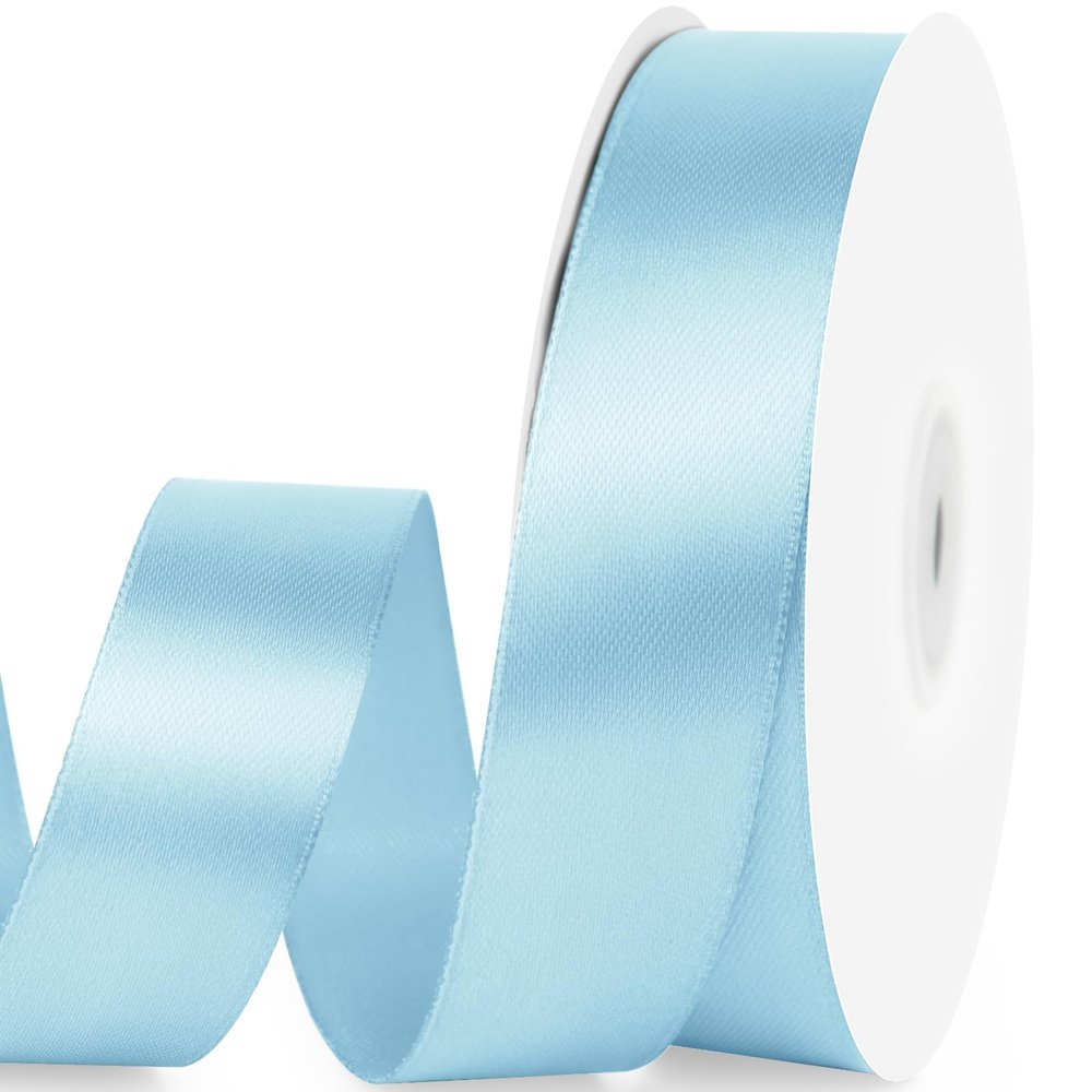 Quhora 1" x 50 Yards Satin Ribbon - Light Blue Silk Ribbon with Spool - Ideal for Gift Wrapping, Floral Bouquets, Crafts, Wedding Party Decorations, Christmas and Sewing Projects