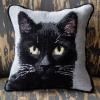 DIY Latch Hook Pillowcase with Printed Pattern Embroidery Kits Cross Stitch Latch Hook kit Throw Pillow Embroidery Craft Kits Cushion for Adults 43 * 43cm(Black Cat) D22 view 1
