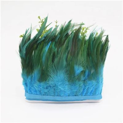10M Rooster Feather Trims Feather Fringe 10-15 Cm Saddle Feather Ribbon Chicken Feather Trim for Dress 17 Gradual Blue 10 Yards