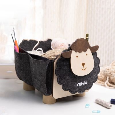 callie Personalized Sheep Yarn Basket, Custom Felt Knitting Basket Organizer, Yarn Caddy for Crocheting Needles, Craft Gifts for Crochet Lovers Women