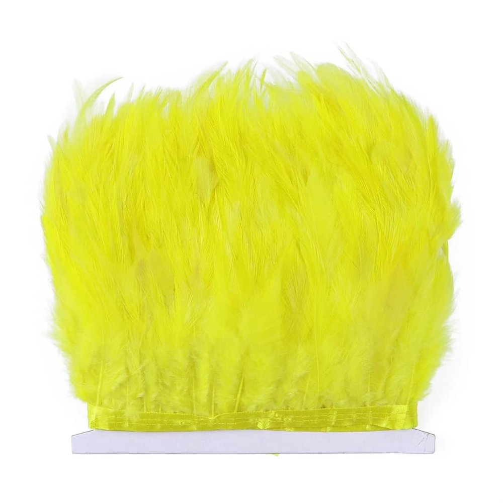 5/10 Yard Rooster Hackle Feather Trims Fringes 4-6 Inch Saddle Feather Ribbons Party Dresses Decoration Accessory Yellow 5 Yard