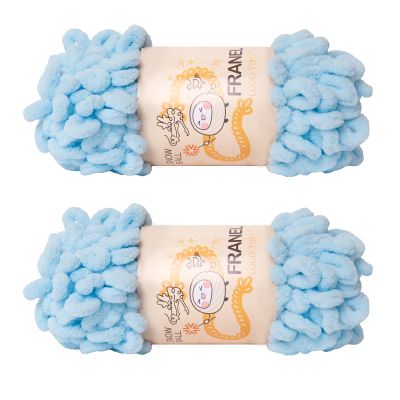 Franel Loop Yarn 100% Polyester Chenille Puffy Yarn, Craft Chunky Finger Knitting Loopy Yarn Soft and Light Material, Perfect for DIY Hand Woven Knitting Crafts Supplies (18 Baby Blue, 2-Pack)