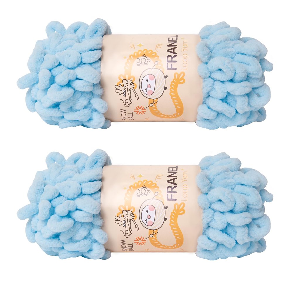 Franel Loop Yarn 100% Polyester Chenille Puffy Yarn, Craft Chunky Finger Knitting Loopy Yarn Soft and Light Material, Perfect for DIY Hand Woven Knitting Crafts Supplies (18 Baby Blue, 2-Pack)