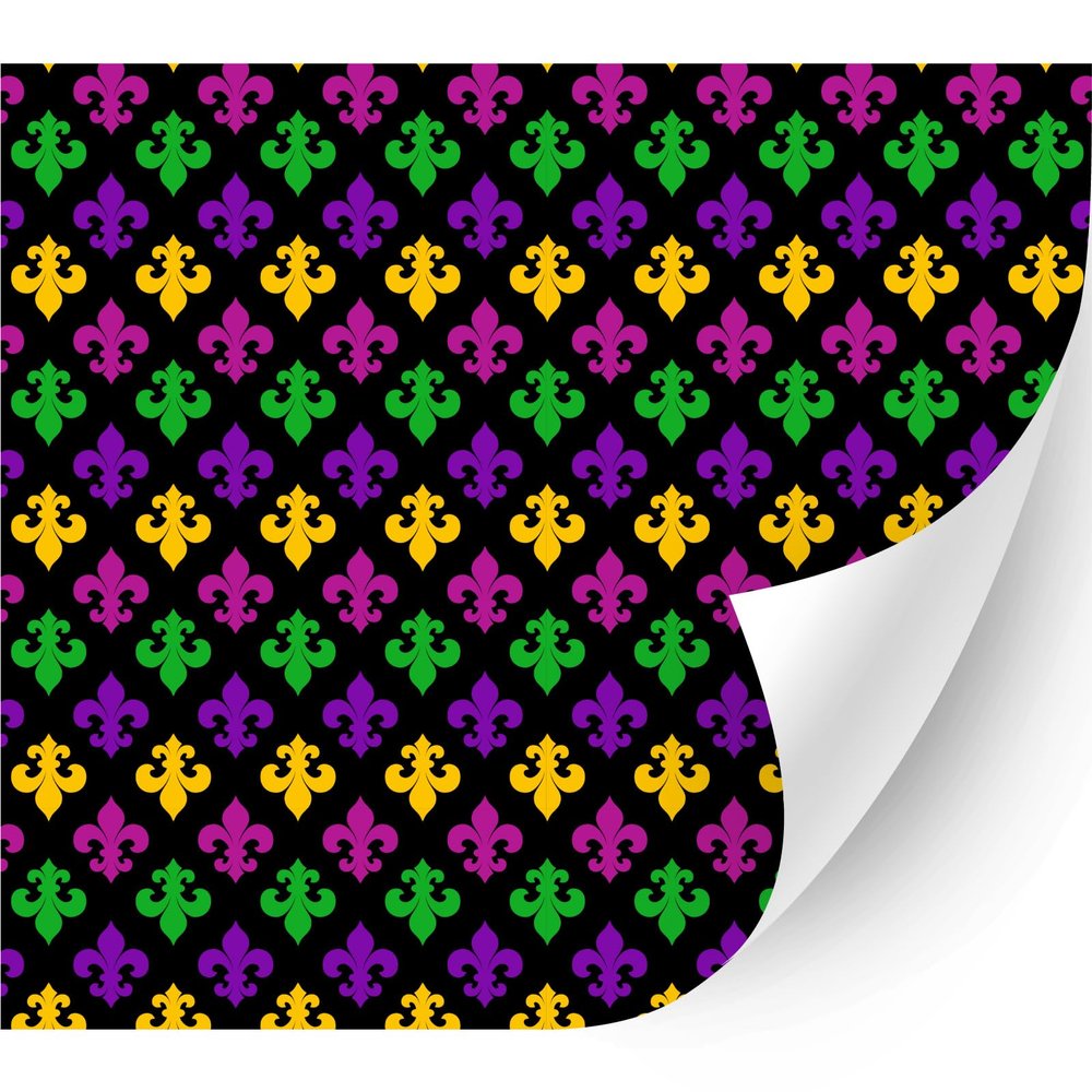 HTV4U Mardi Gras Patterned Adhesvie Vinyl (Mardi Gras Fleur De Lis, 13.5" x 12") - Car Sticker Decal Decoration, DIY Craft Projects, Scrapbooking