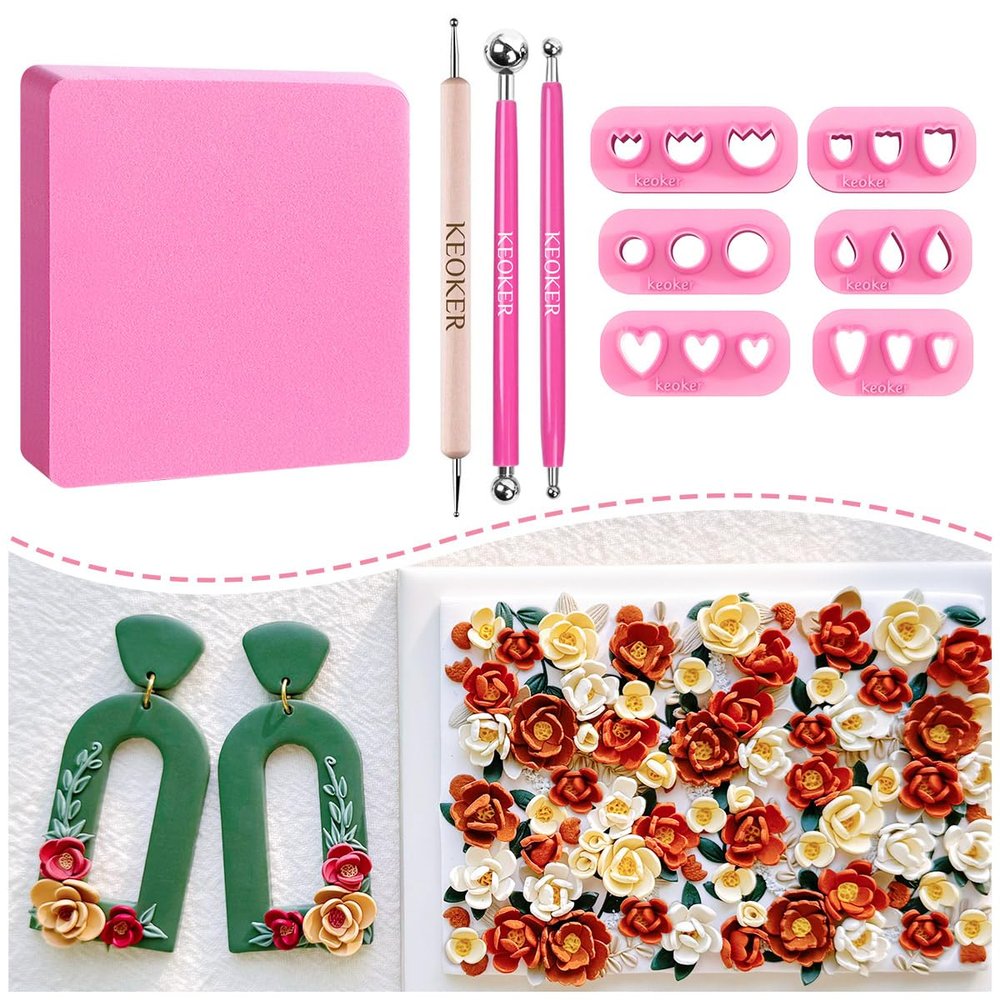 Keoker Mini Petal Clay Cutters - 6 Shapes Mini Flower Clay Cutter for Earrings Making, Polymer Clay Flower Molds, Clay Cutters for Polymer Clay Jewelry