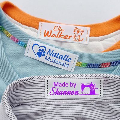 Set of 500pcs Custom Fabric Clothing Label Personalized Sewing tag Needle and Thread Design Colorful Name Sew On Labels