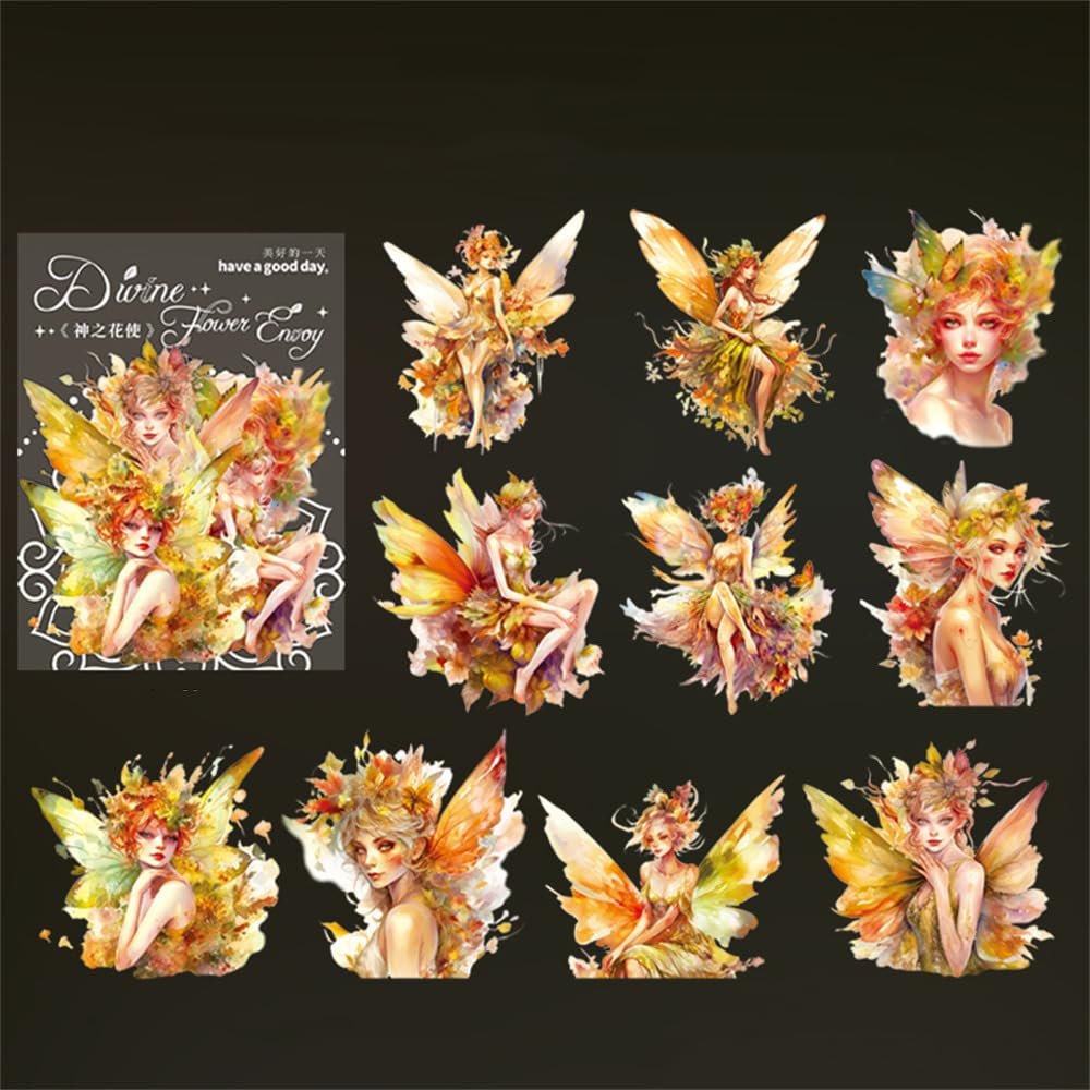 ZXMNBH PET Stickers for Scrapbooking Kit Cloris God Aesthetic Paper Diary Planner Junk Journaling Decorative Supplies 10 Pcs/Pack