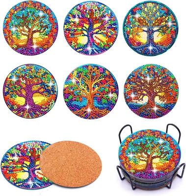 Puraikcmi 6pcs Tree of Life Plants Diamond Art Coasters Kits with Holder DIY Small Tree Diamond Paintings Coasters for Beginners, Adults, Diamond Art Crafts Supplies