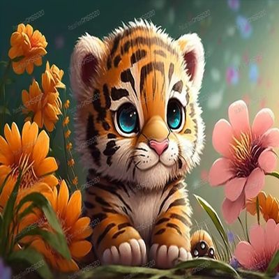 RMSGOZO Diamond Painting Kits Cute Flower Tiger Baby 18X25 Inch - Cartoon Animal Diamond Painting for Adluts Beginner, Full Round Fine Rhinestones Diamond Kit, for Wall Decor Club Decor