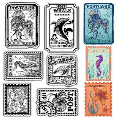 CRASPIRE Marine Animal Clear Stamps Philatelic Ocean Jellyfish Starfish Turtle Seahorse Conch Reusable Retro Transparent Silicone Stamp Seals for Journaling Card Making DIY Scrapbooking Photo Album