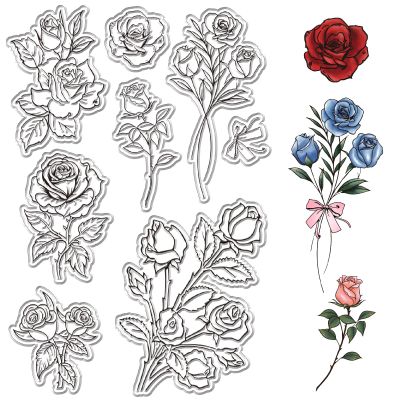 CRASPIRE Flowers Clear Rubber Stamps Roses Plants Reusable Retro Transparent Silicone Stamp Seals for Valentine's Day Scrapbooking Photo Album Decorative Journaling Card Making DIY