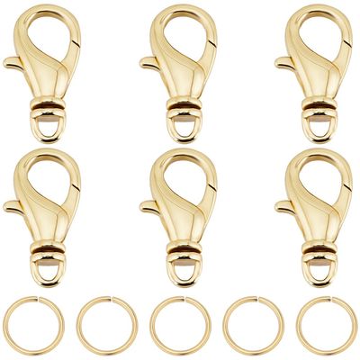 Beebeecraft 1 Box 6Pcs Swivel Lobster Claw Clasps 18K Gold Plated Jewelry Necklace Clasp Replacement Connector with 20Pcs 7mm Jump Ring for DIY Craft Jewellery Chains Making