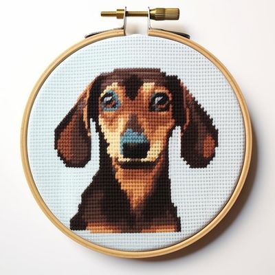 Dachshund DIY Stamped Cross Stitch Kits for Beginners Easy with Hoop 11CT Needlepoint Embroidery Counted Cross Stitch Kits Art Craft Wall Decoration 35x35cm(2)