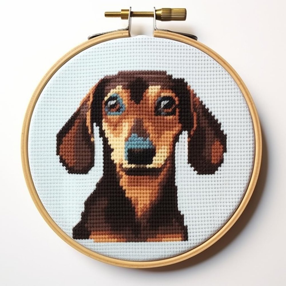 Dachshund DIY Stamped Cross Stitch Kits for Beginners Easy with Hoop 11CT Needlepoint Embroidery Counted Cross Stitch Kits Art Craft Wall Decoration 35x35cm(2)