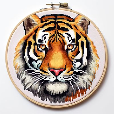 Tiger DIY Stamped Cross Stitch Kits for Beginners Easy with Hoop 11CT Needlepoint Embroidery Counted Cross Stitch Kits Art Craft Wall Decor and Gift 40x40cm(3)