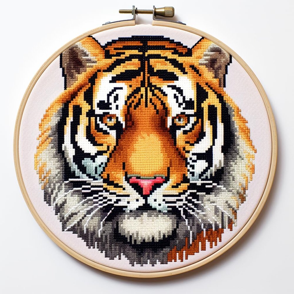 Tiger DIY Stamped Cross Stitch Kits for Beginners Easy with Hoop 11CT Needlepoint Embroidery Counted Cross Stitch Kits Art Craft Wall Decor and Gift 40x40cm(3)