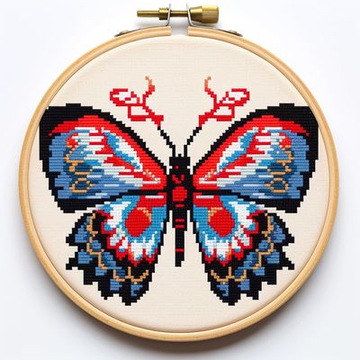 Papillon DIY Stamped Cross Stitch Kits for Beginners Easy with Hoop 11CT Needlepoint Embroidery Counted Cross Stitch Kits Art Craft Wall Decoration 35x35cm(3)