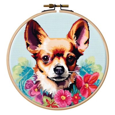 Chihuahua DIY Stamped Cross Stitch Kits for Beginners Easy with Hoop 11CT Needlepoint Embroidery Counted Cross Stitch Kits Art Craft Wall Decor and Gift 35x35cm(3)