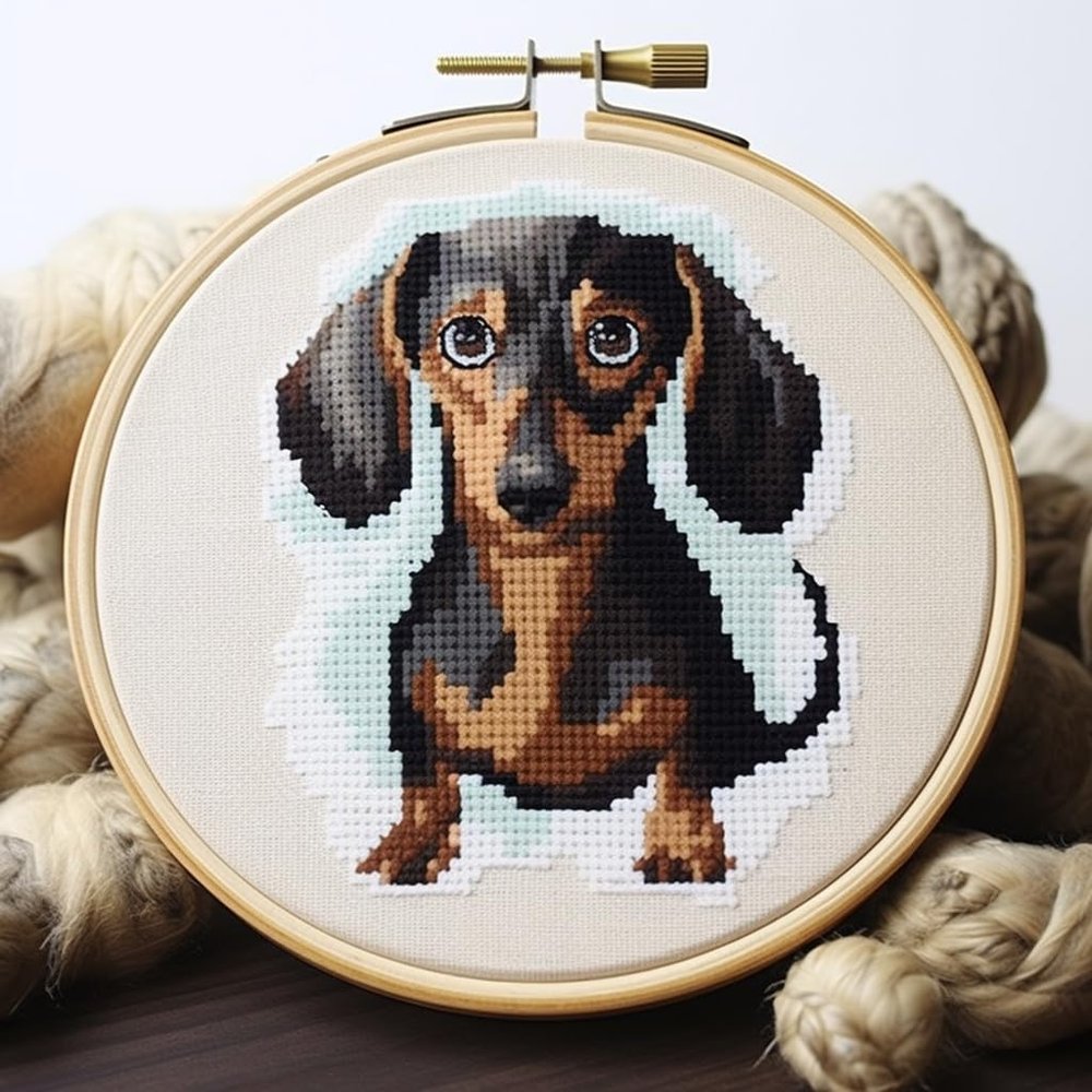 Dachshund DIY Stamped Cross Stitch Kits for Beginners Easy with Hoop 11CT Needlepoint Embroidery Counted Cross Stitch Kits Art Craft Wall Decoration 35x35cm(1)