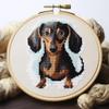 Dachshund DIY Stamped Cross Stitch Kits for Beginners Easy with Hoop 11CT Needlepoint Embroidery Counted Cross Stitch Kits Art Craft Wall Decoration 35x35cm(1) view 1