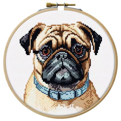 Pug Dog Stamped Cross Stitch Kits for Beginners Easy with Hoop 11CT Needlepoint Embroidery DIY Counted Cross Stitch Kits Art Craft Wall Decoration 40x40cm(4)