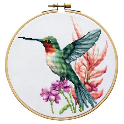 Hummingbird Round Shape Stamped Cross Stitch Kits for Beginners Easy with Hoop 11CT Needlepoint Embroidery DIY Counted Cross Stitch Kits Art Craft Wall Decor 40x40cm(2)