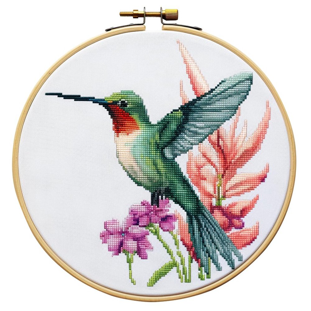 Hummingbird Round Shape Stamped Cross Stitch Kits for Beginners Easy with Hoop 11CT Needlepoint Embroidery DIY Counted Cross Stitch Kits Art Craft Wall Decor 40x40cm(2)